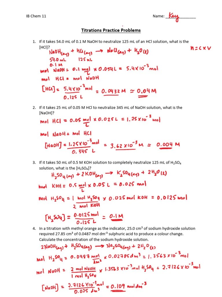 Titrations Practice Problems PDF