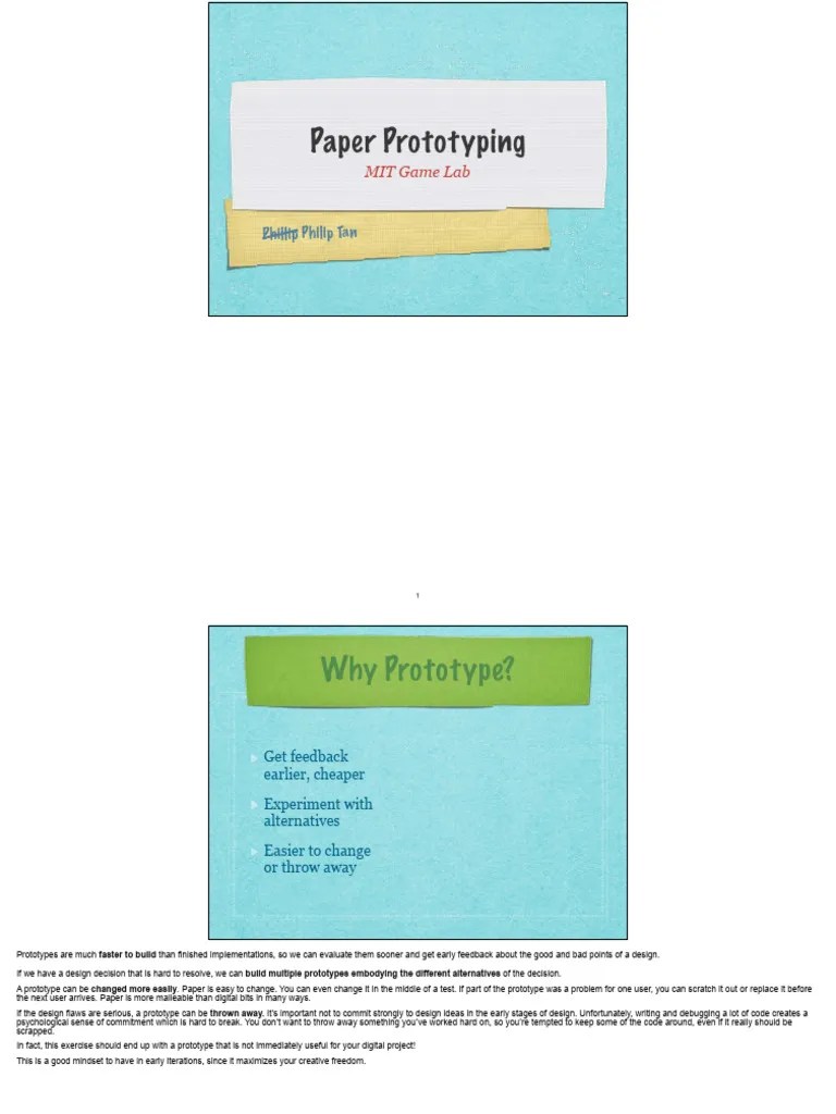 Paper Prototying MIT Game Lab PDF Prototype Design