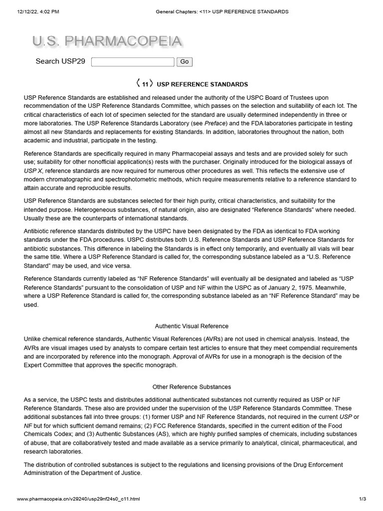 General Chapters 11 Usp Reference Standards PDF Chemical
