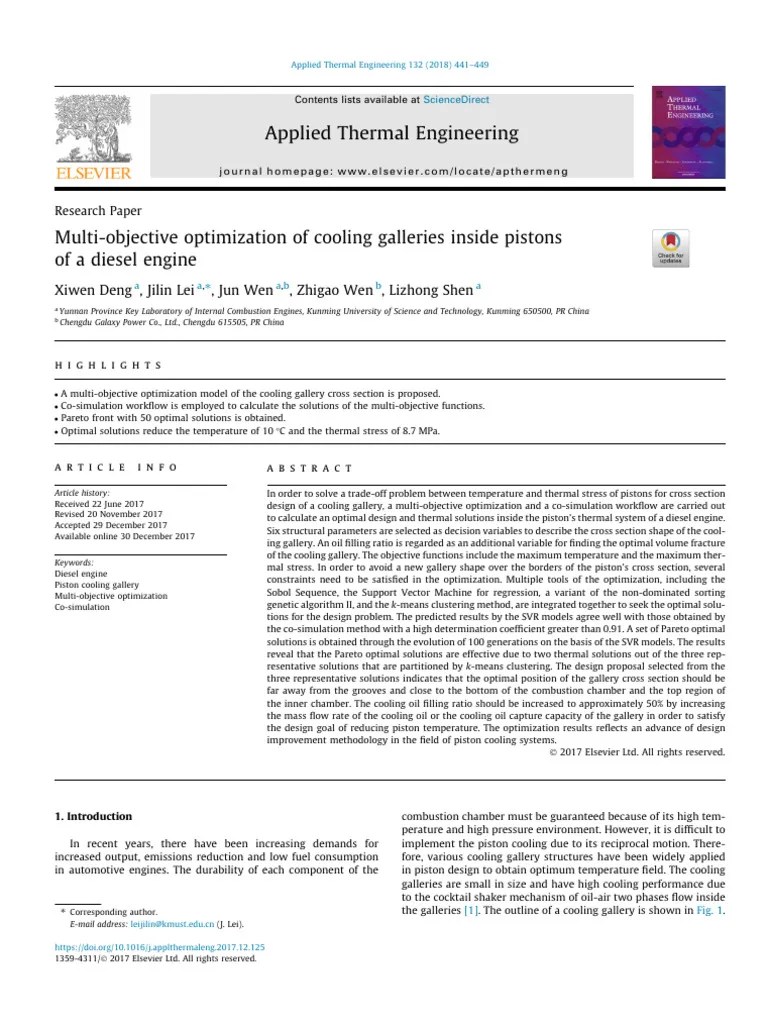 Multi Objective Optimization of Cooling Galleries Inside of A Diesel