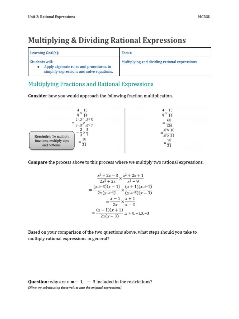 13 Multiplying - Dividing Rational Expressions | PDF | Multiplication