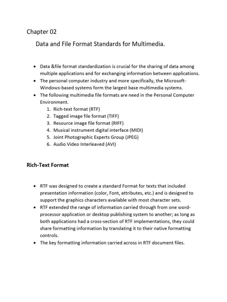Data and File Format Standards For Multimedia. PDF