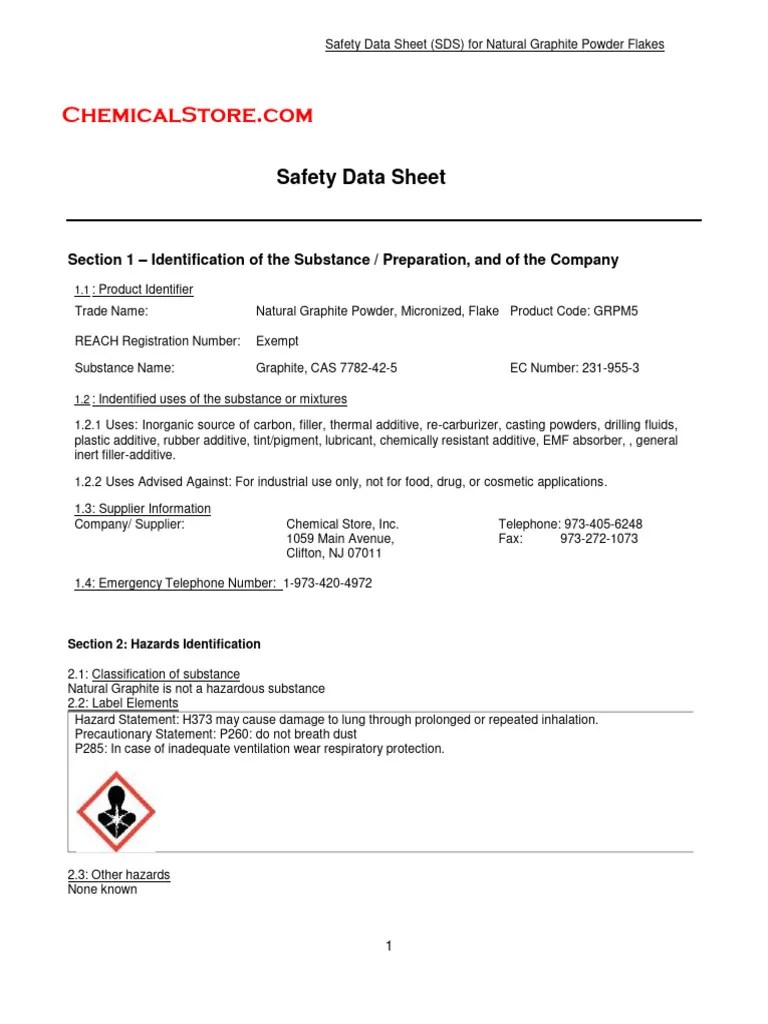 SDS Graphite Download Free PDF Toxicity Combustion