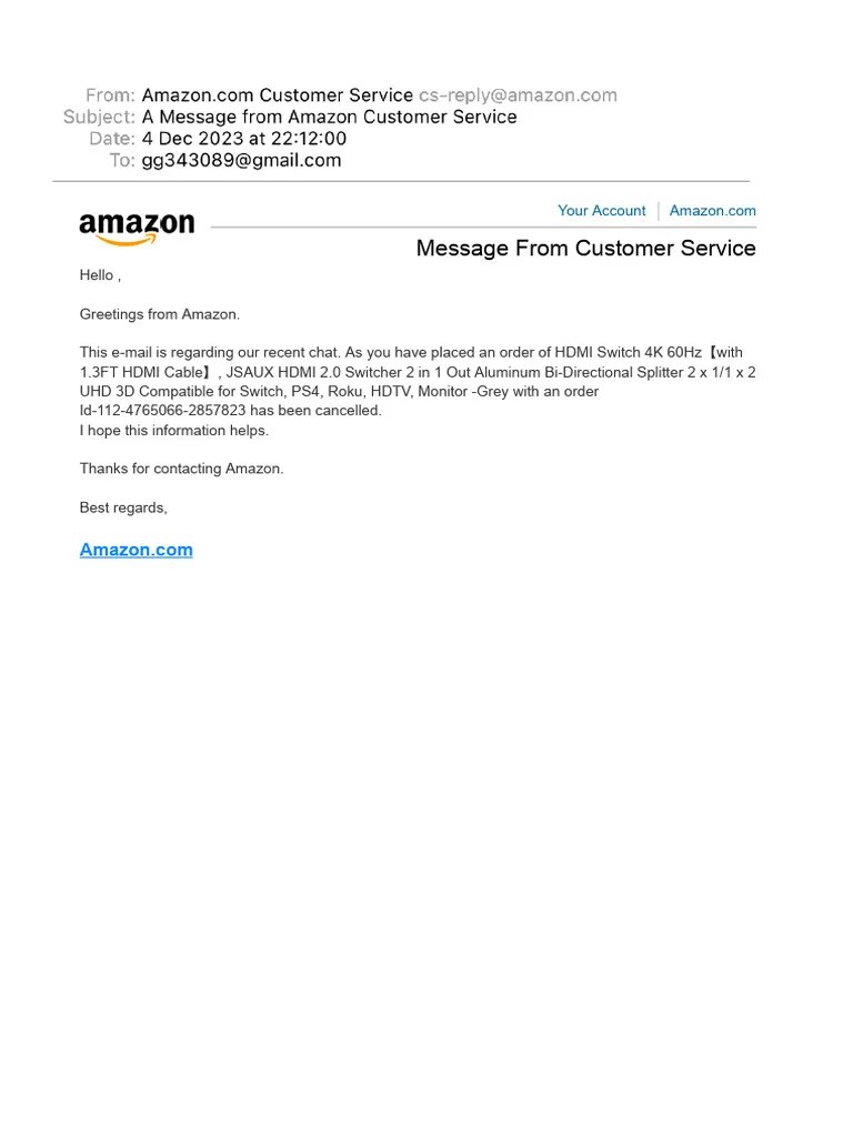 A Message From Amazon Customer Service PDF