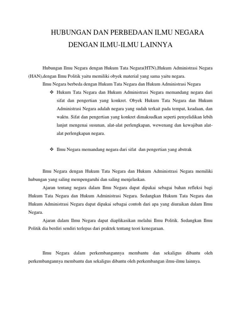 Hubungan Dan Perbedaan Ilmu Negara Dengan Ilmu | PDF