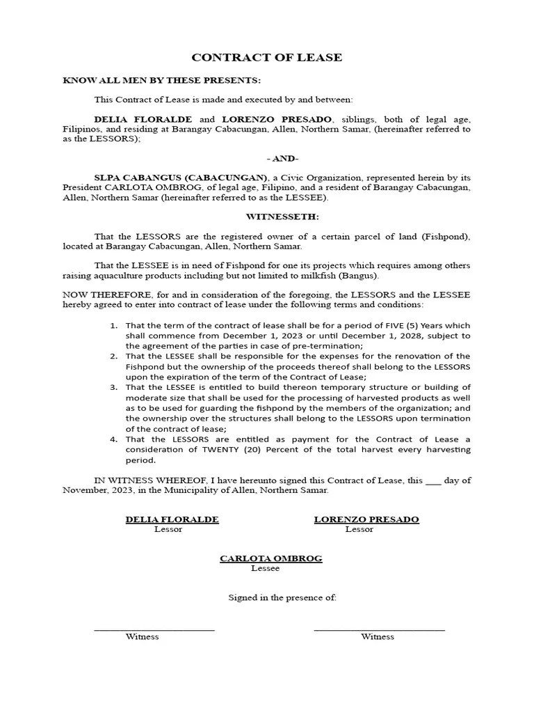 CONTRACT OF LEASE PDF Lease Natural Resources Law