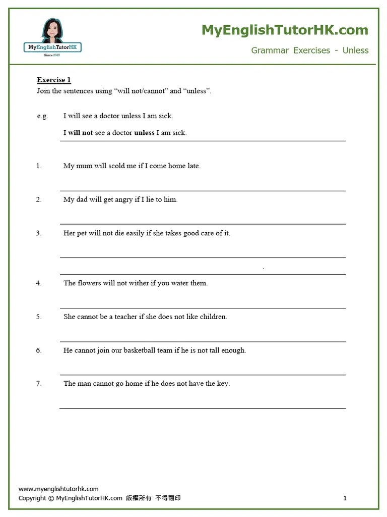 Grammar Exercise Unless | PDF