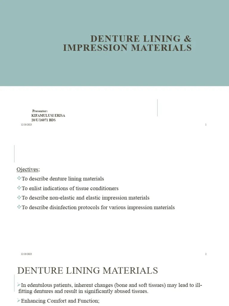 Denture Lining Materials & Impression Materials PDF Dentures Chemical Substances