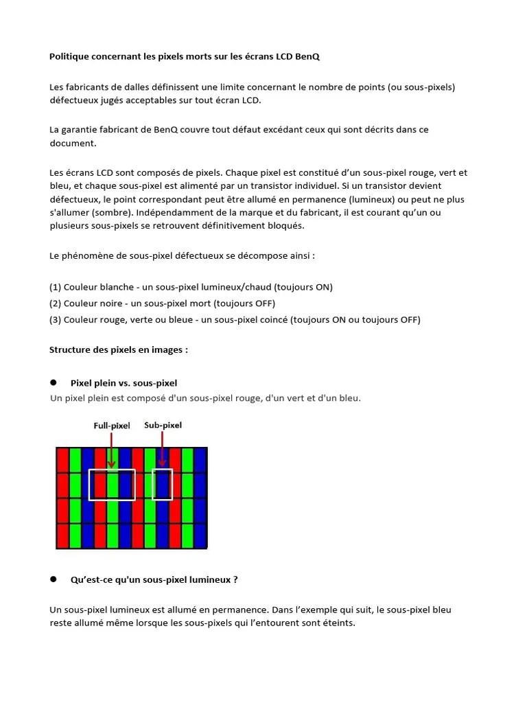 BenQ LCD Monitor Dead Pixel PolicyFR PDF