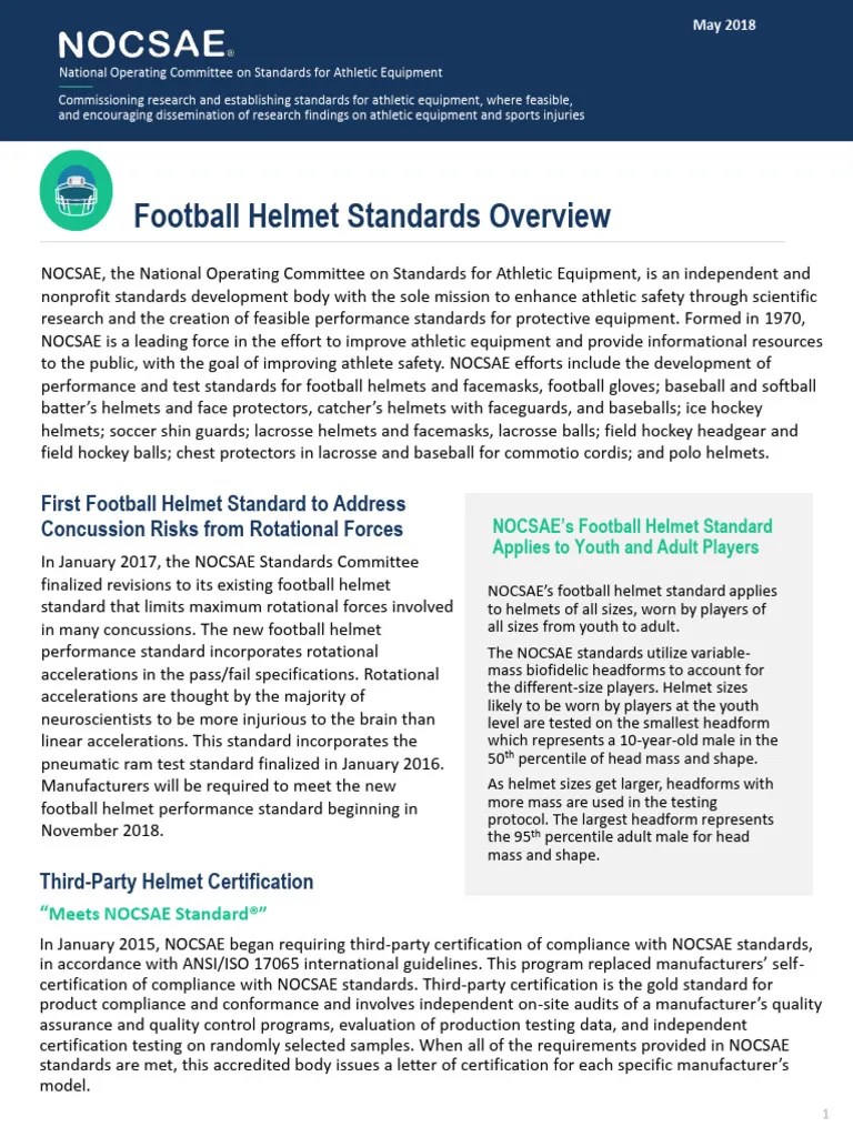 NOCSAE Football Helmet Standards Overview May 2018 PDF