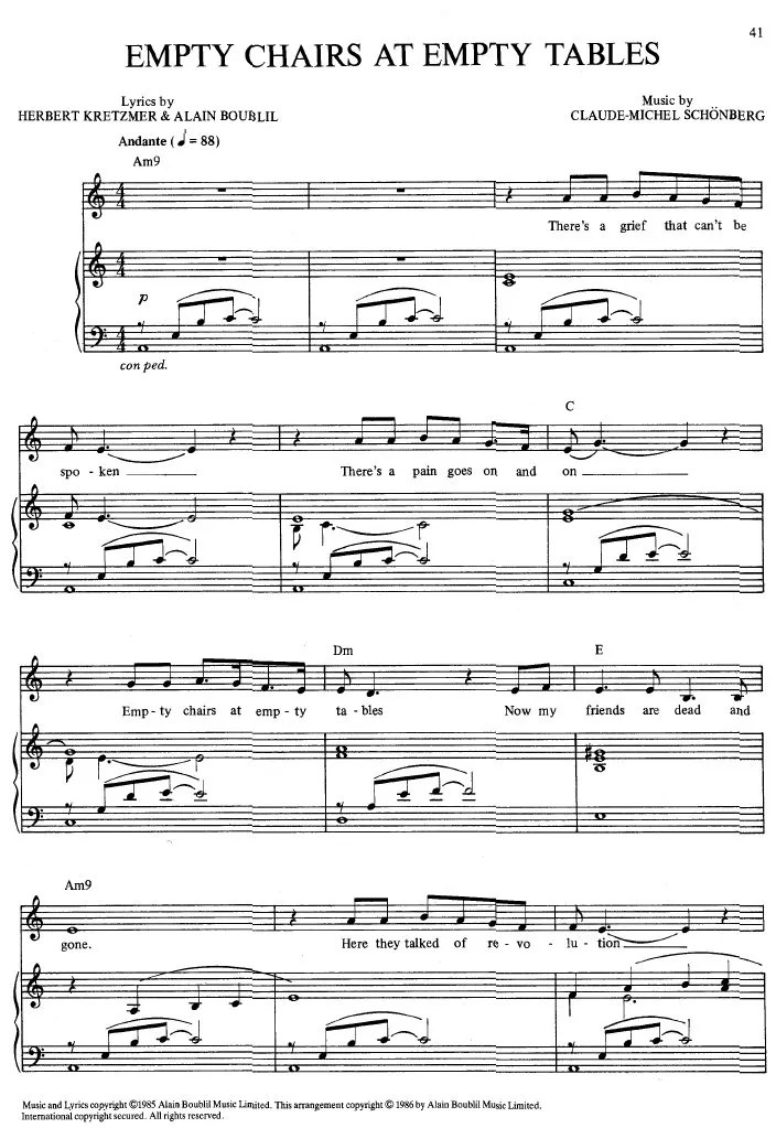 Empty Chairs at Empty Tables Les Miserables PDF