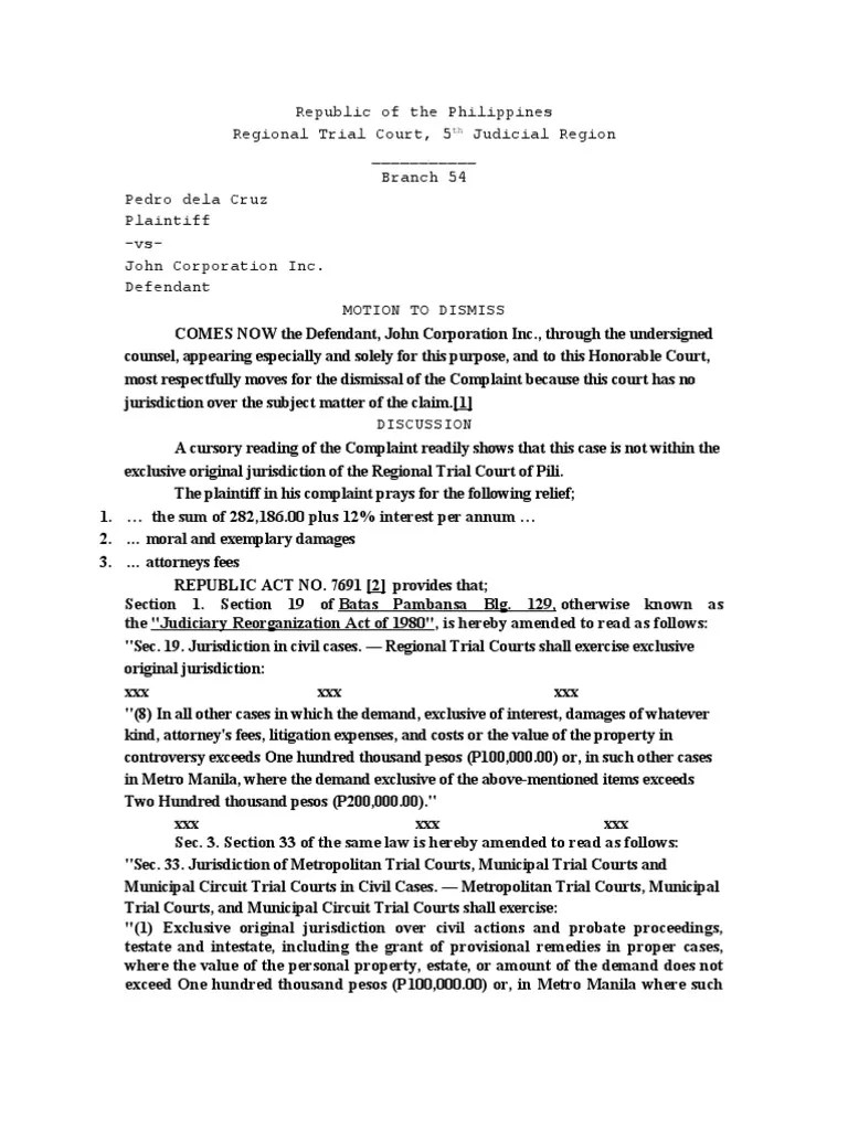 Motion to Dismiss Sample Society Social Institutions