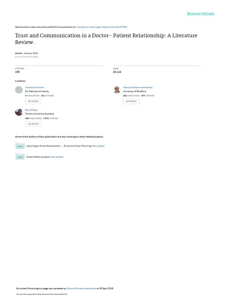 DoctorPatient Trust and Communication PDF Health Care Patient