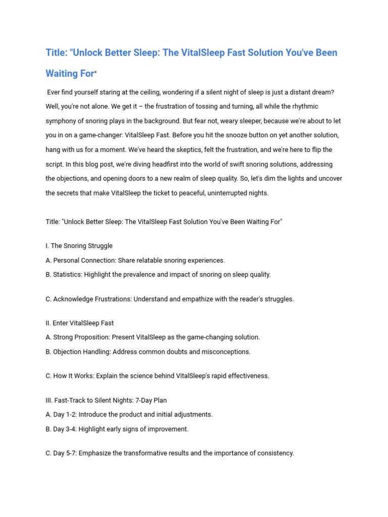 The VitalSleep Fast Solution You've Been Waiting For" PDF Sleep