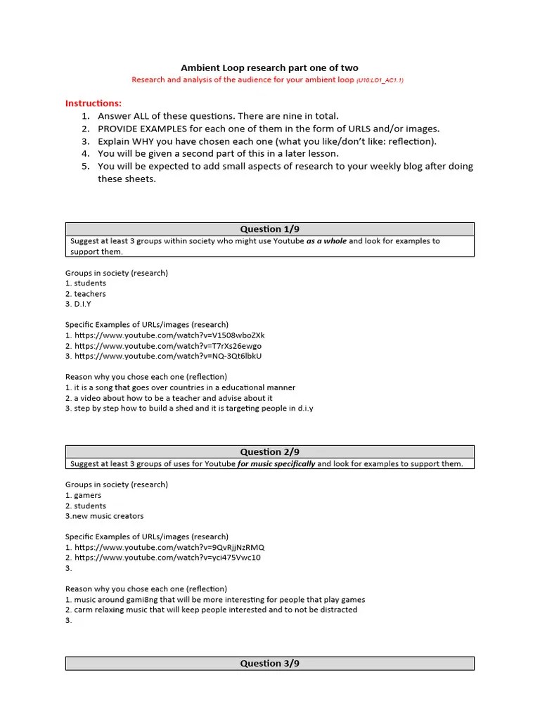 research worksheet one PDF