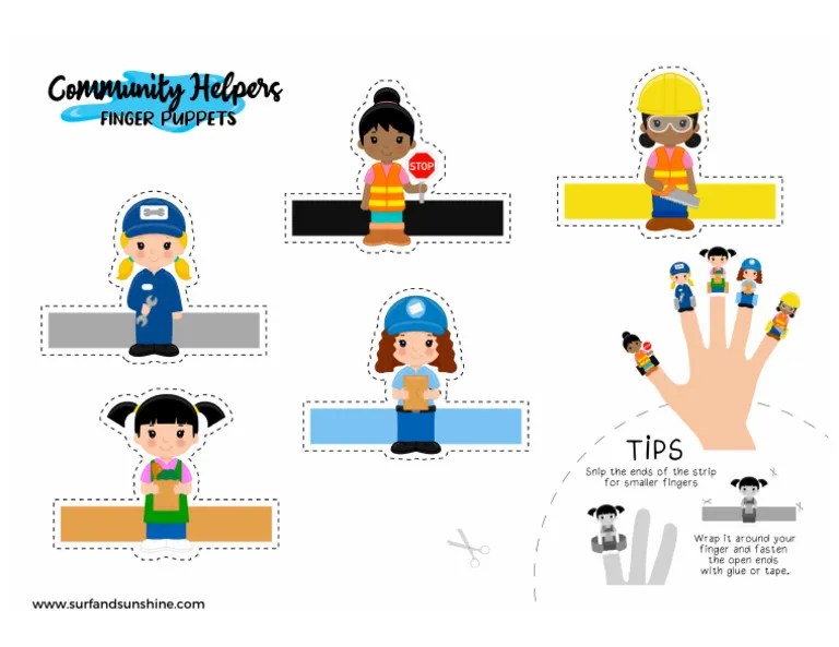 Community Helper Girls Free Printable Finger Puppets PDF