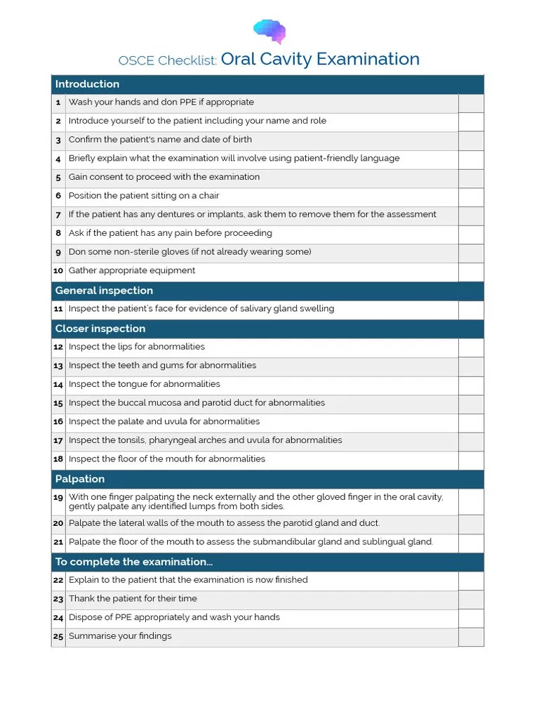 OSCEChecklistOralCavityExamination1 PDF