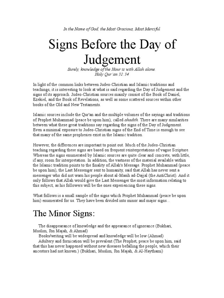 Signs Before The Day of Judgement PDF Prophets And Messengers In