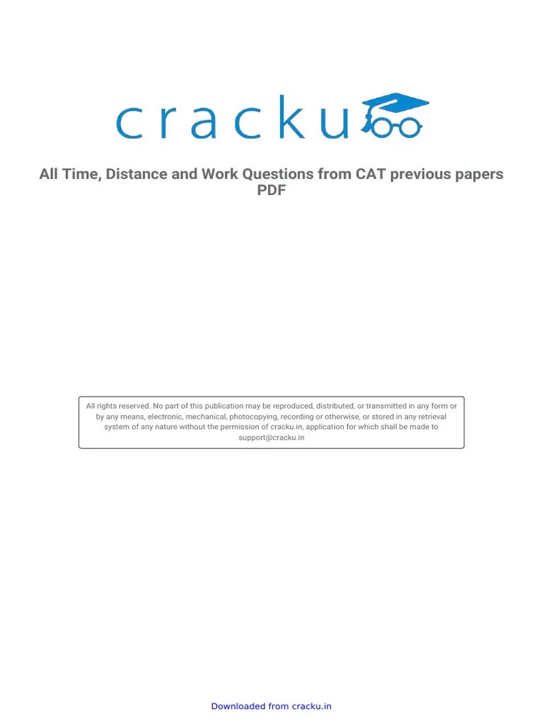 All Time, Distance and Work Questions From CAT Previous Papers PDF