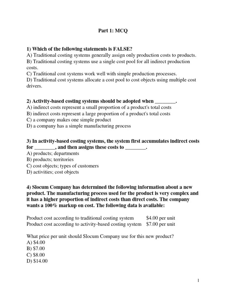 ABC Costing Questions and Exercises PDF Cost Of Goods Sold Cost