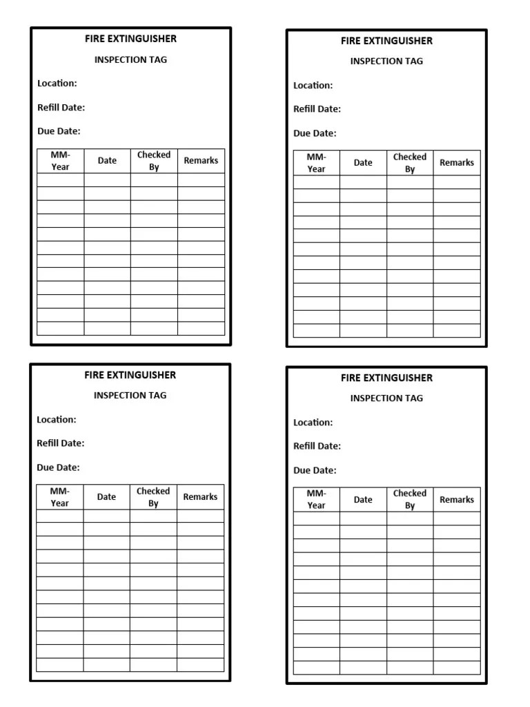 Printable Fire Extinguisher Inspection Tags Gerald Printable