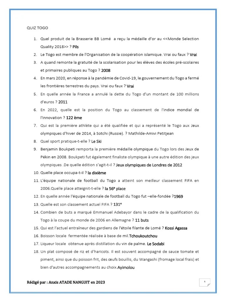 Quiz Togo PDF