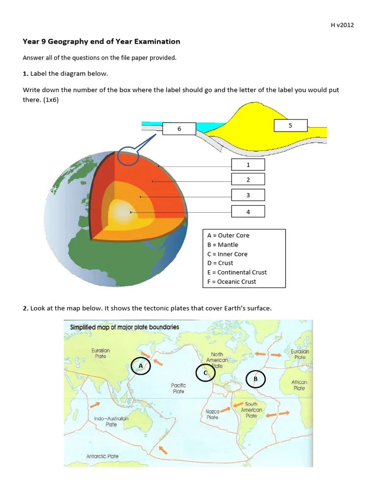 Year9GeographyendofYearExaminationH2012 PDF Volcano Lava