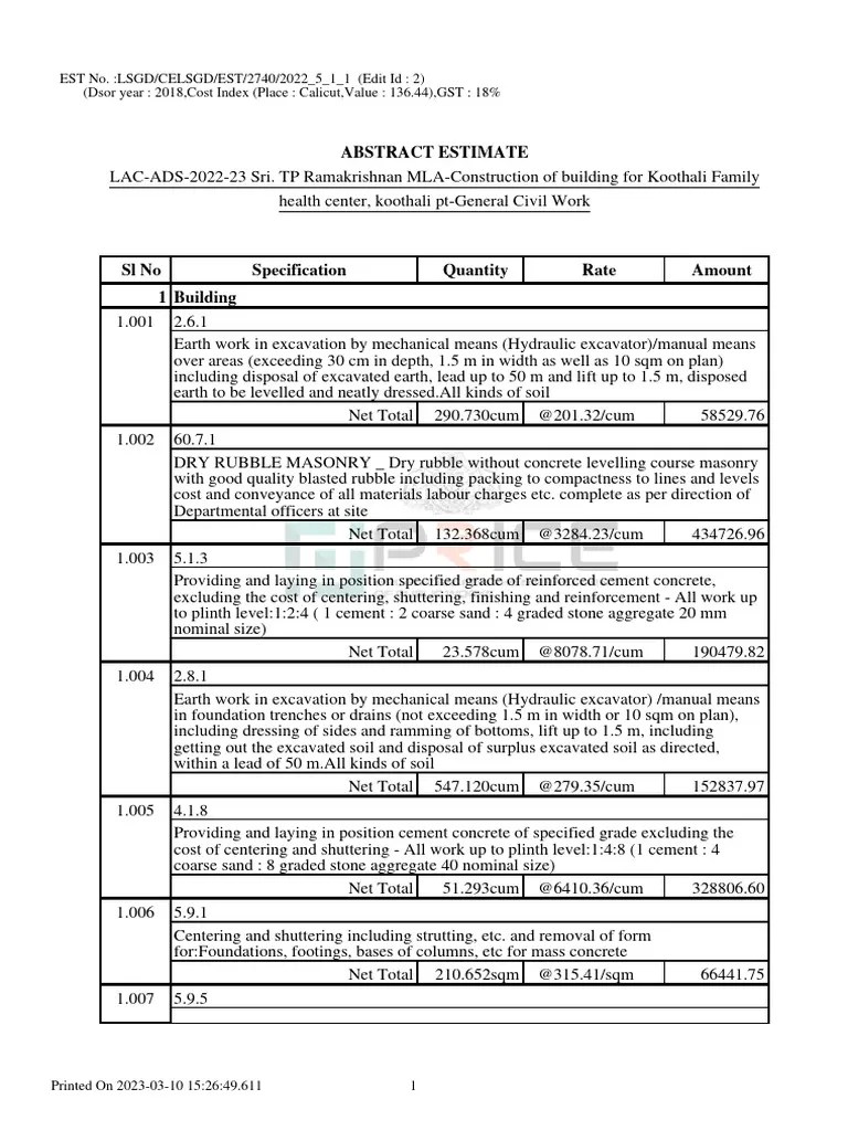 Abstract EstimateFamily Health Center PDF Concrete Building
