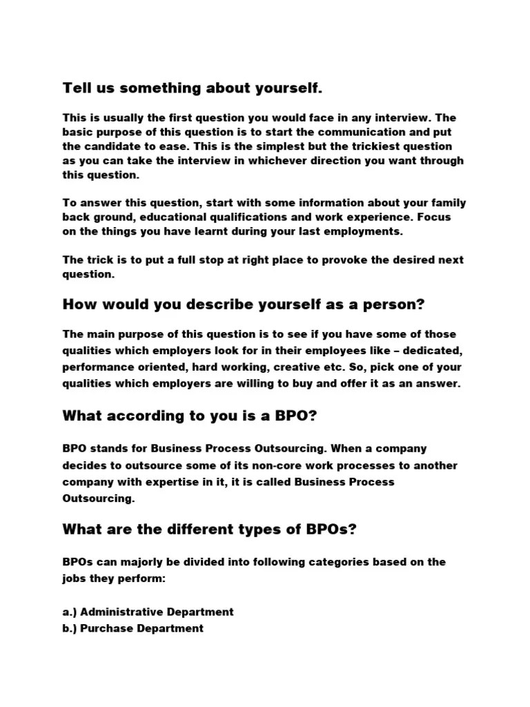 Bpo or Bps Questions PDF Outsourcing Call Centre