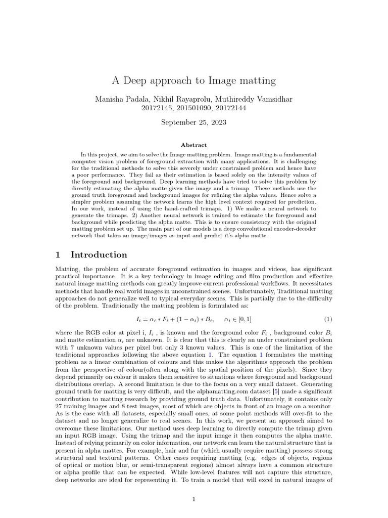 A_Deep_approach_to_Image_matting____Report PDF Applied Mathematics