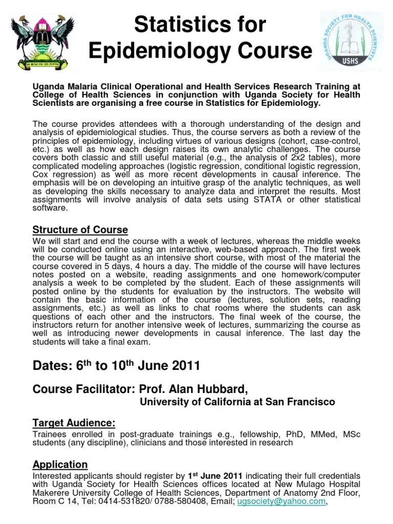 Statistics for Epidemiology Course Epidemiology Homework
