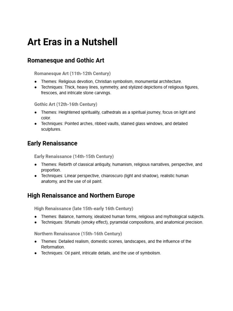 Art Eras in A Nutshell History of Arts Class Notes Download Free PDF