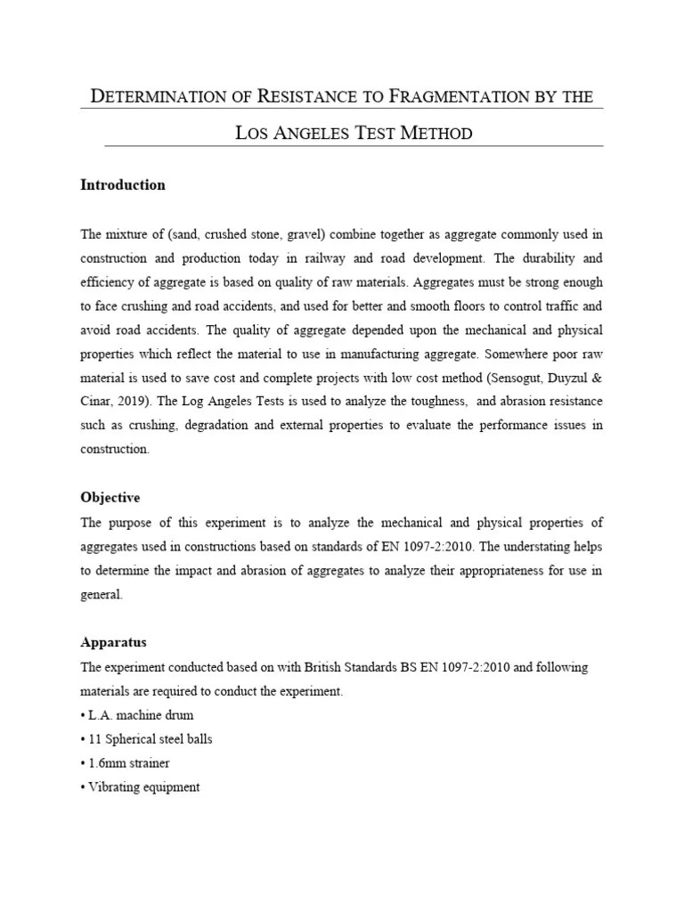 Los Angeles Test Method PDF Construction Aggregate Experiment