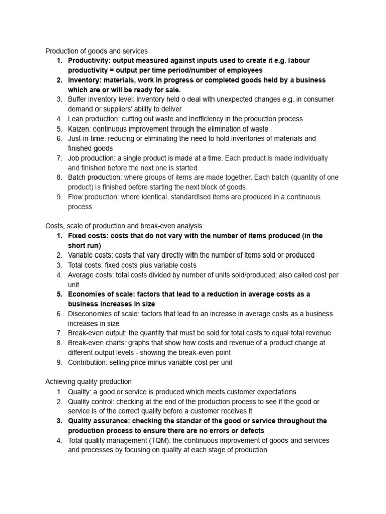 Operations Management Key Terms PDF Output (Economics) Inventory