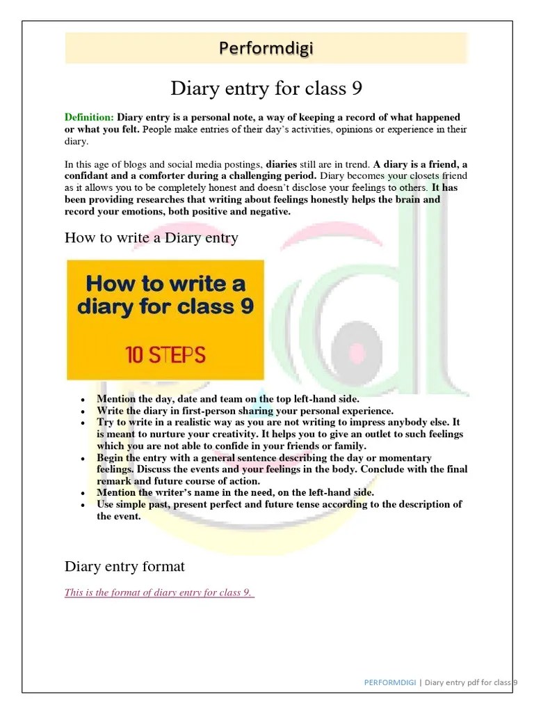 Diary Entry For Class 9 PDF