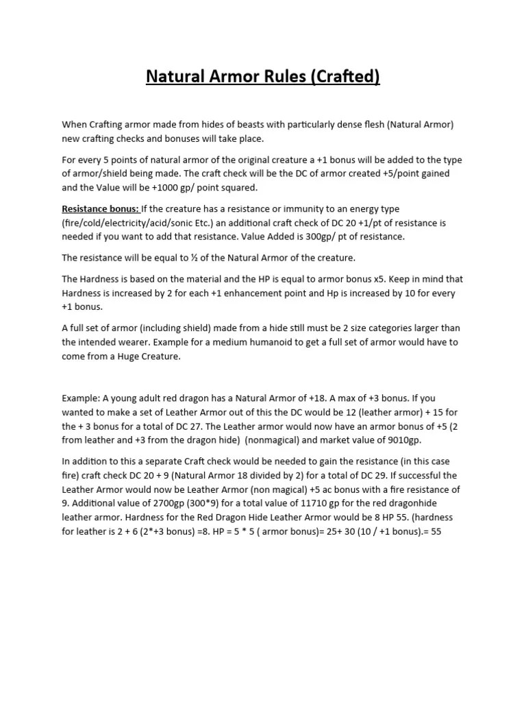 Natural Armor Crafting PDF