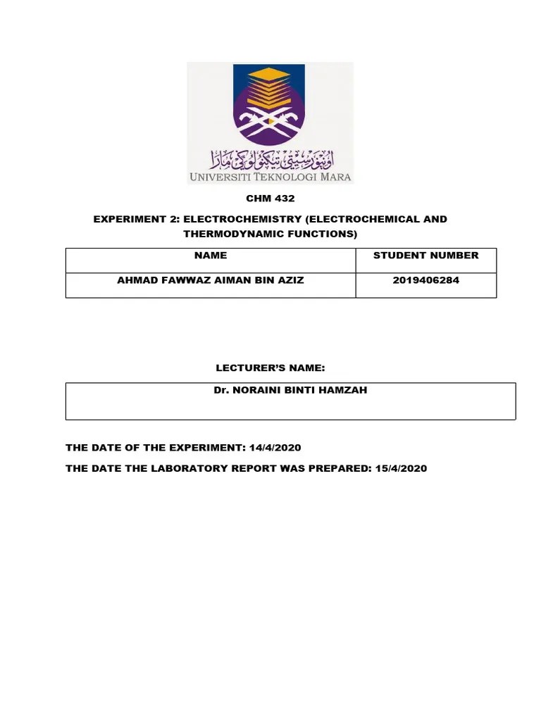 EXPERIMENT 2 Report PDF Electrochemistry Anode