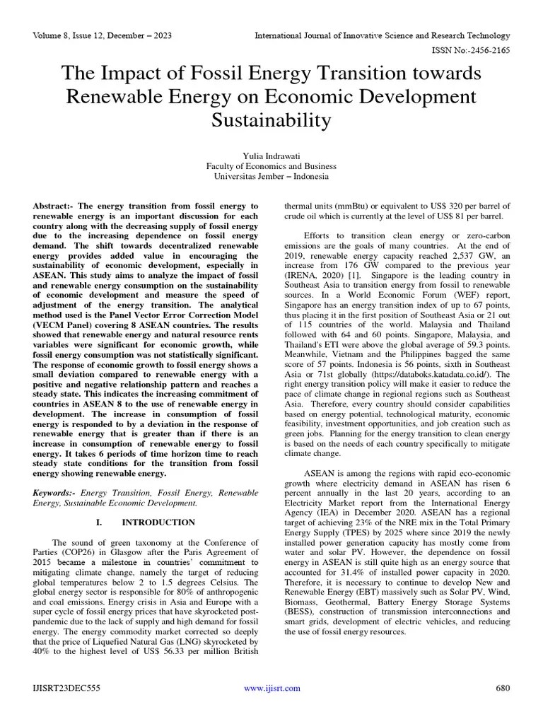 The Impact of Fossil Energy Transition Towards Renewable Energy On