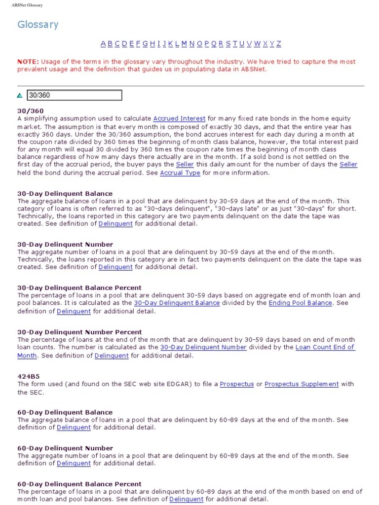 Glossary Download Free PDF Asset Backed Security Bonds (Finance)