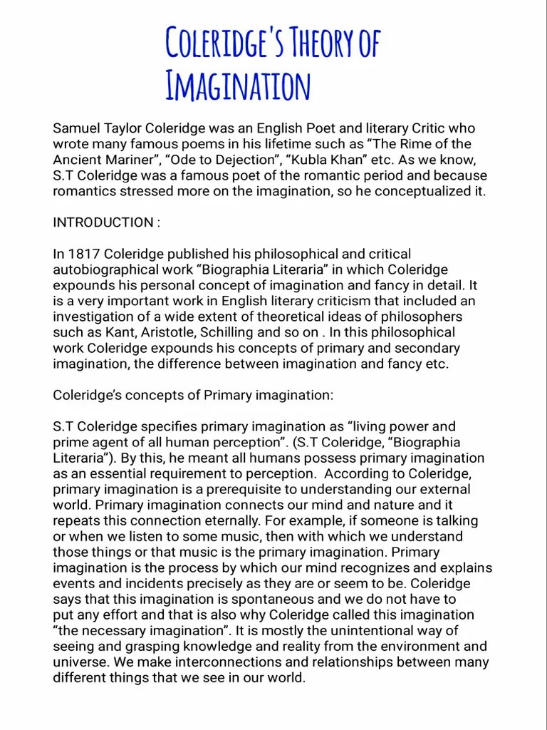 Coleridge's Theory of Imagination.. PDF