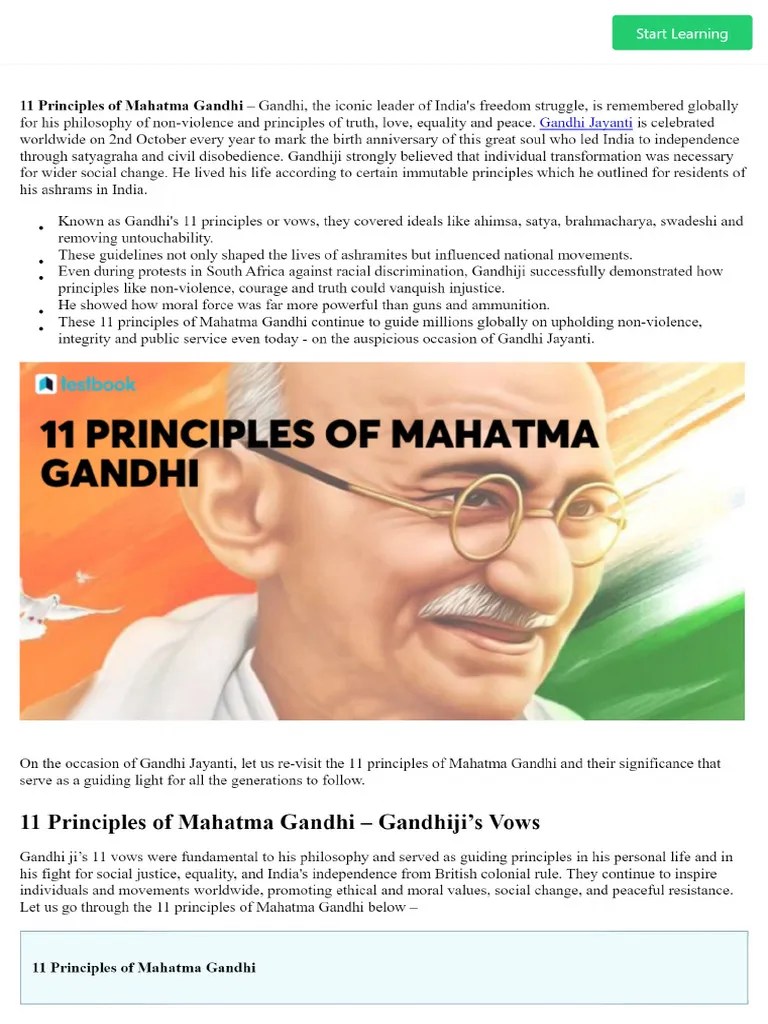 11 Principles of Mahatma Gandhi Gandhian Principles & Philosophy PDF