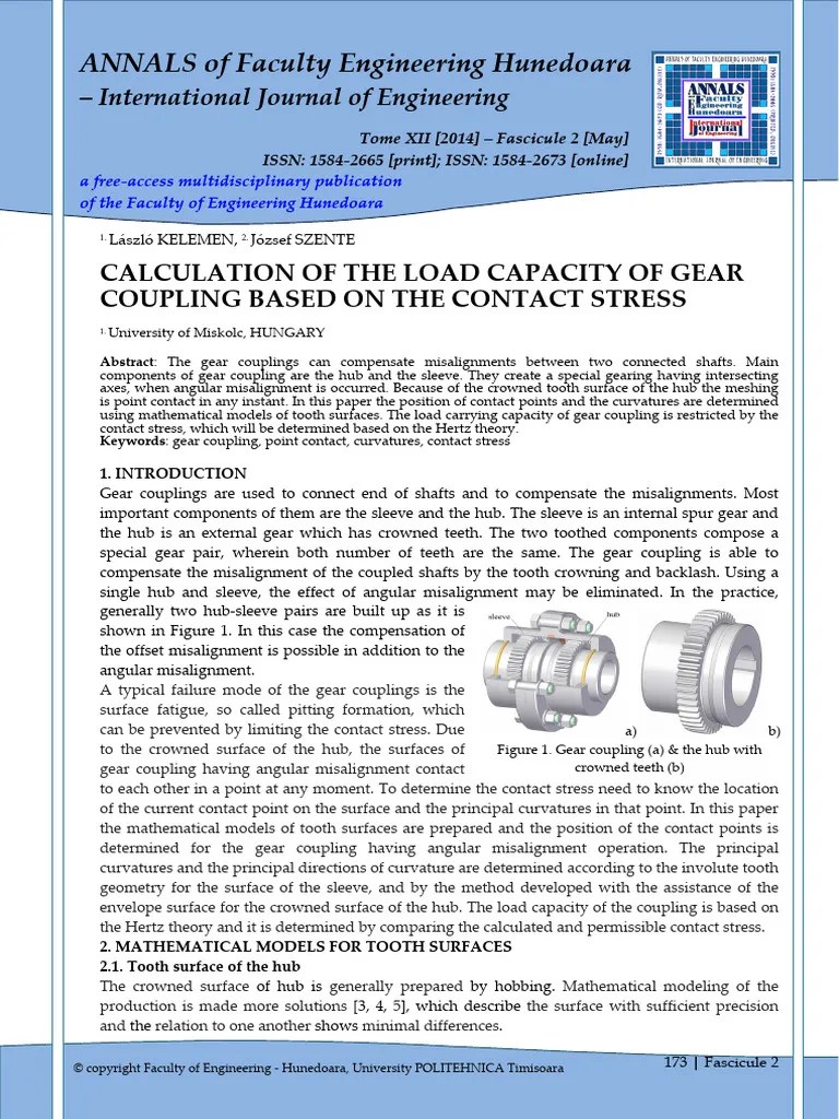 Calculation of The Load Capacity of Gear Coupling Based On The Contact