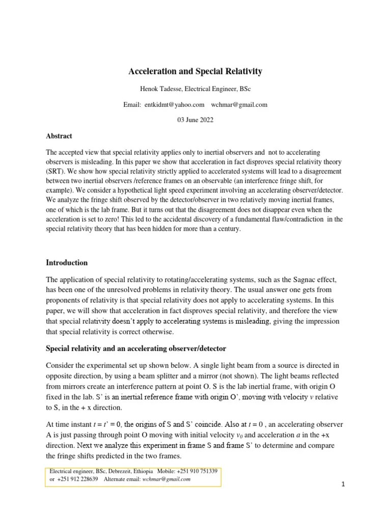 Acceleration and Special Relativity PDF Special Relativity Theory