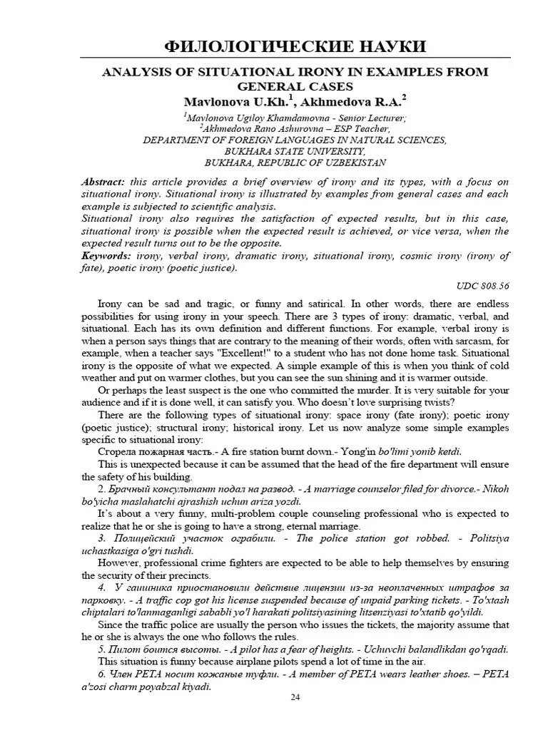 Analysis of Situational Irony in Examples From General Cases PDF Irony