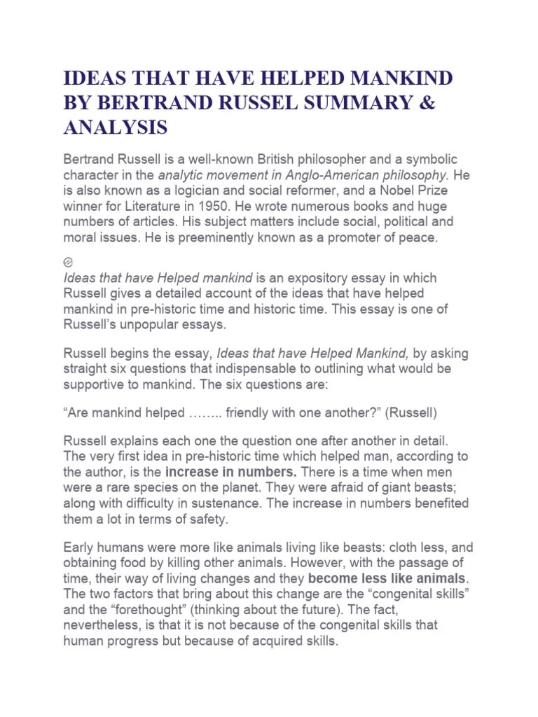 Ideas That Have Helped Mankind by Bertrand Russel Summary Download