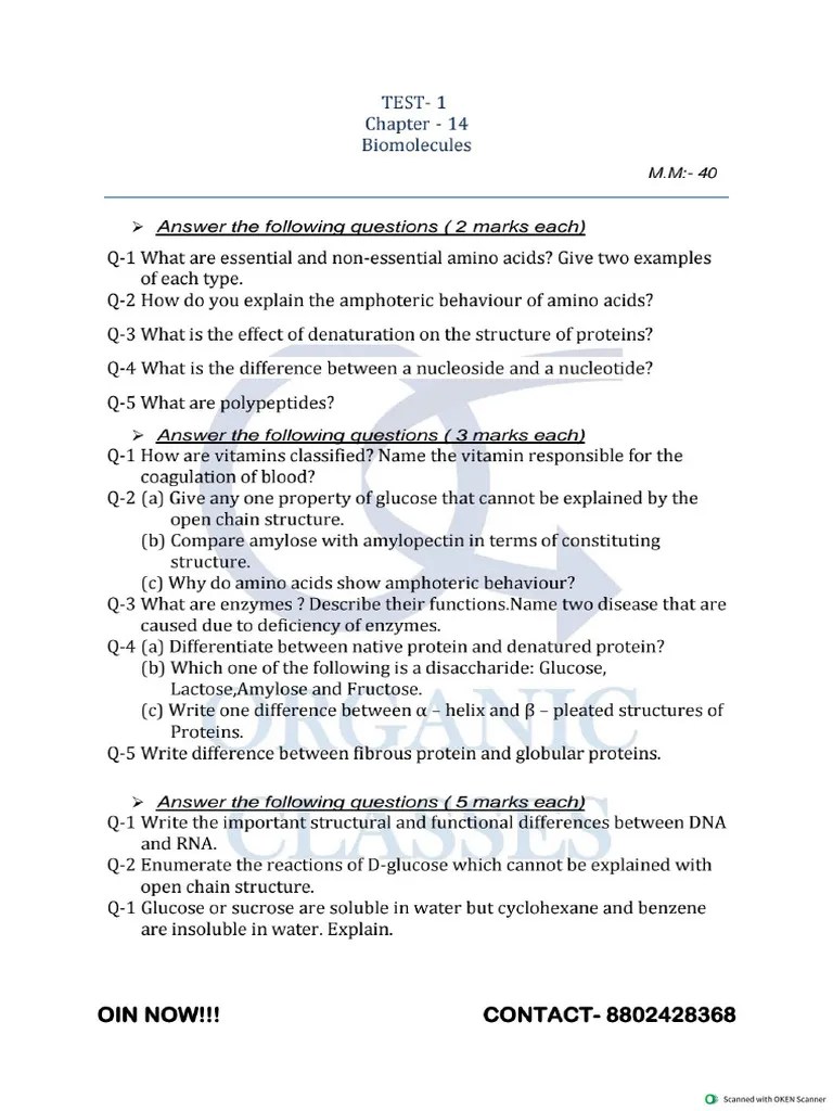 TEST1 Biomolecules PDF