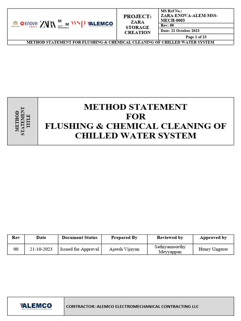 Method Statement For Flushing & Chemical Cleaning of Chilled Water