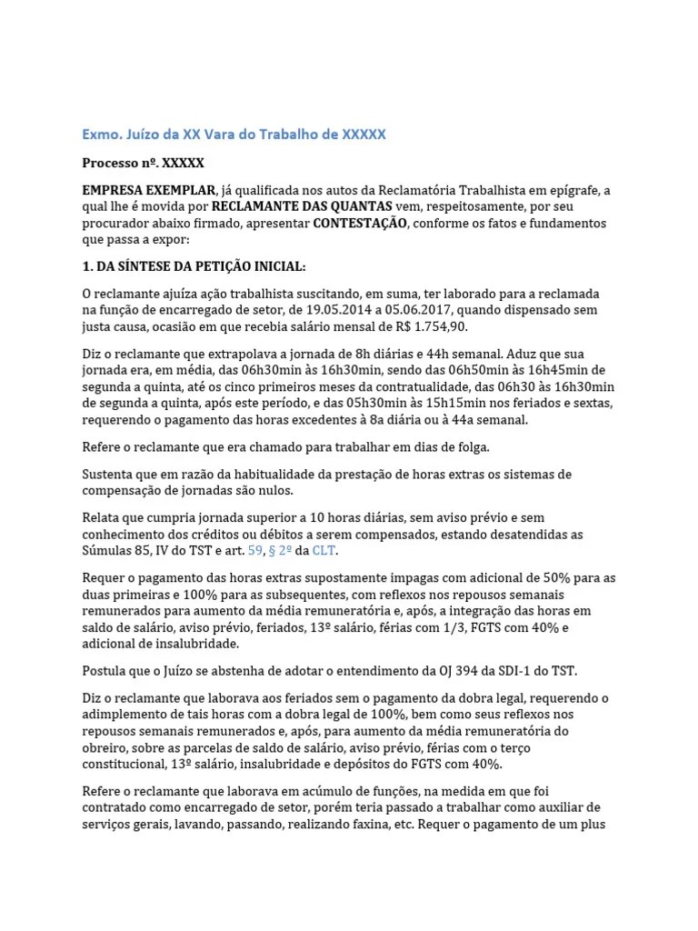 Contestação em Ação Trabalhista PDF