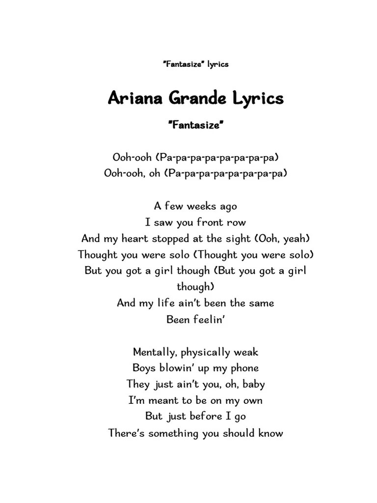 Ariana Grande Fantasize Lyrics PDF