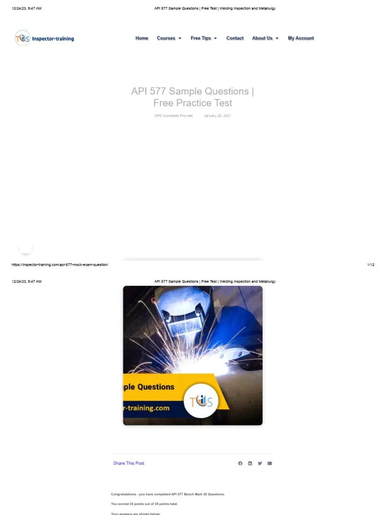 API 577 Sample Questions Free Test Welding Inspection and